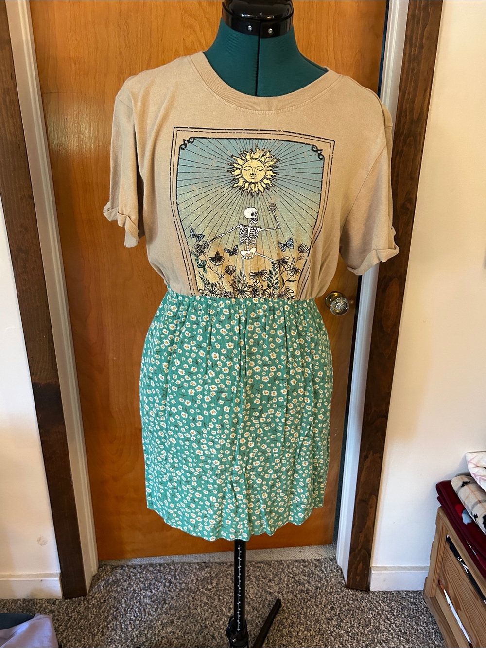 Vibe Green Floral Elastic Waist Mini Skirt